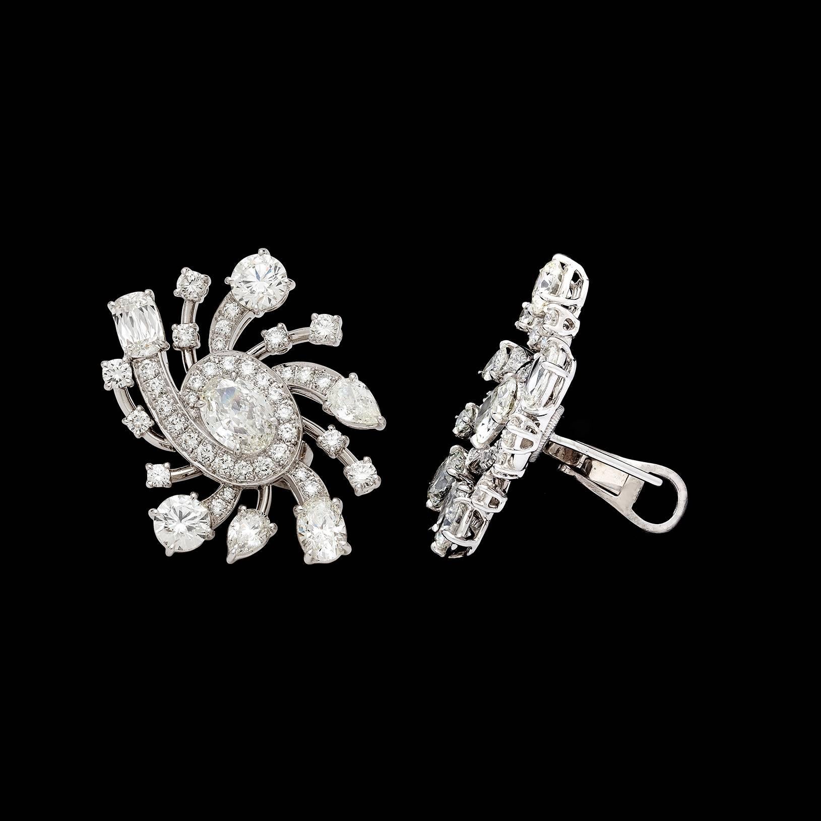 GIA Certified Diamond Platinum Galaxy Earrings In New Condition For Sale In San Francisco, CA
