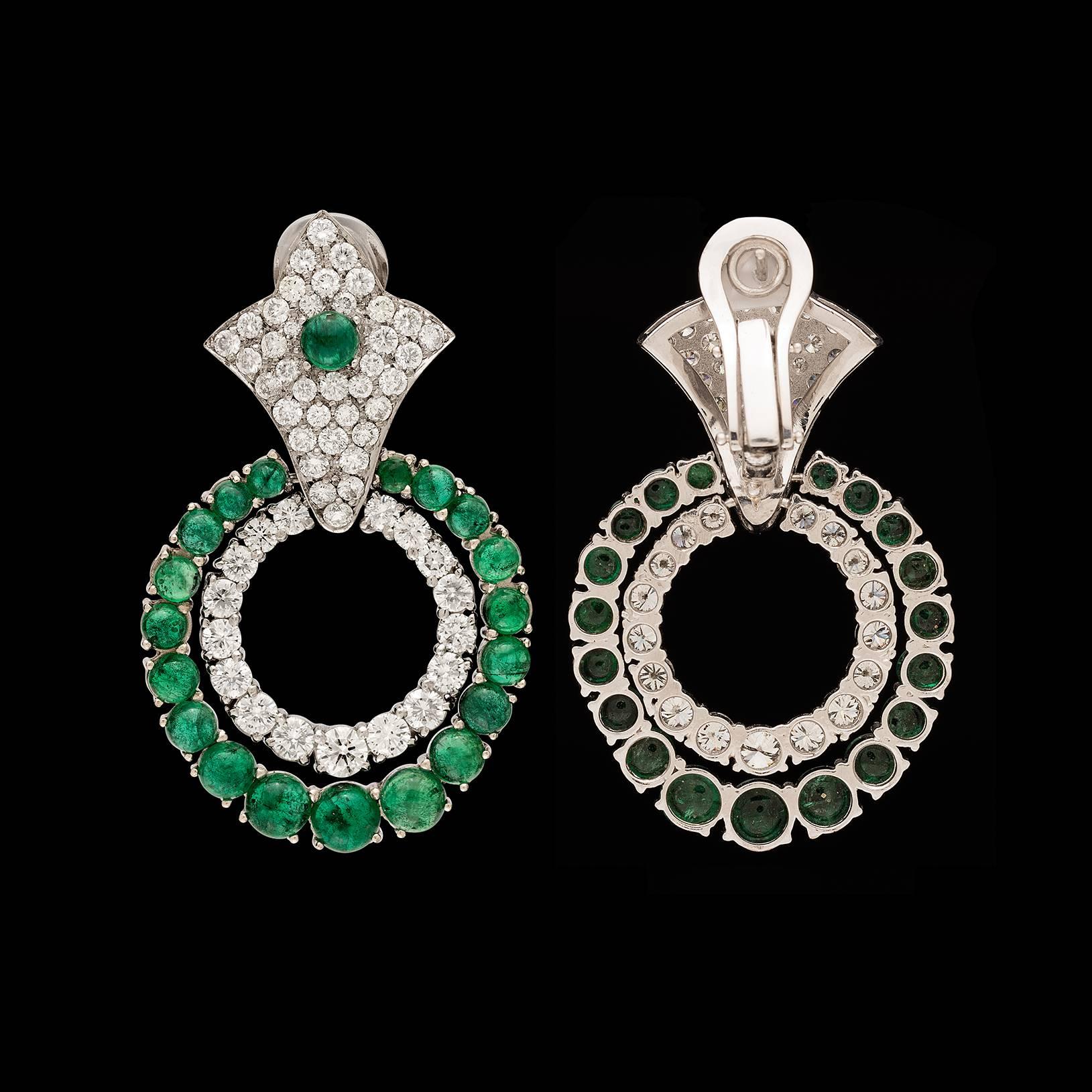 Women's or Men's Emerald and Diamond Doorknocker Earrings