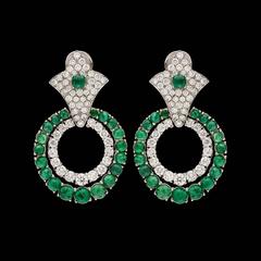 Emerald and Diamond Doorknocker Earrings