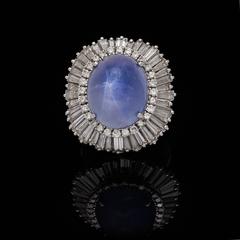 Star Sapphire Diamond Platinum Ballerina Ring circa 1950s