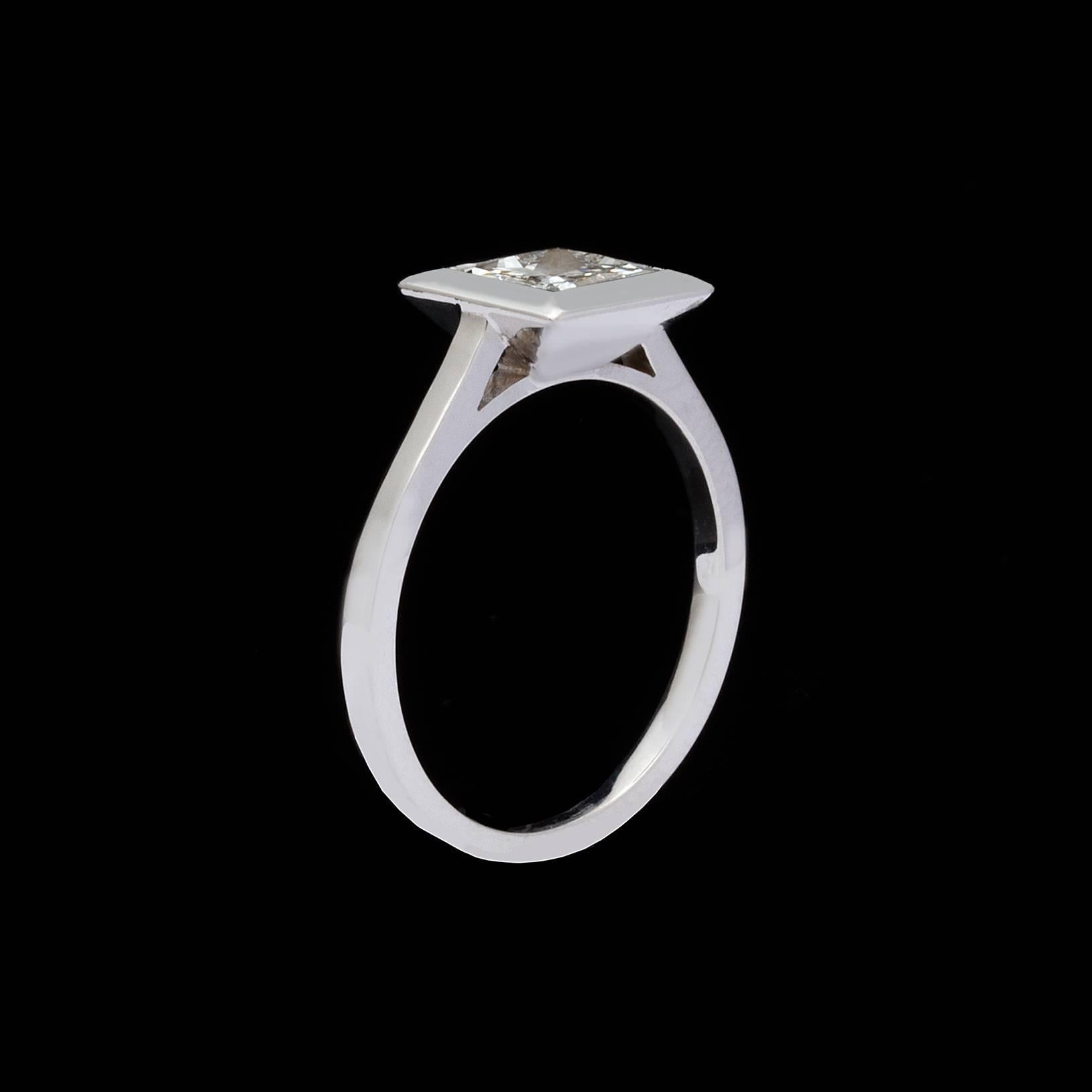 Modern Custom 1.06 Carat GIA Princess Cut Diamond White Gold Ring