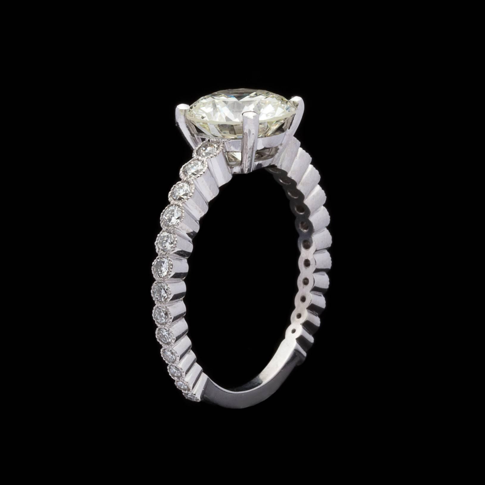 Women's Custom French GIA 2.06 Carat Round Diamond Platinum Ring 