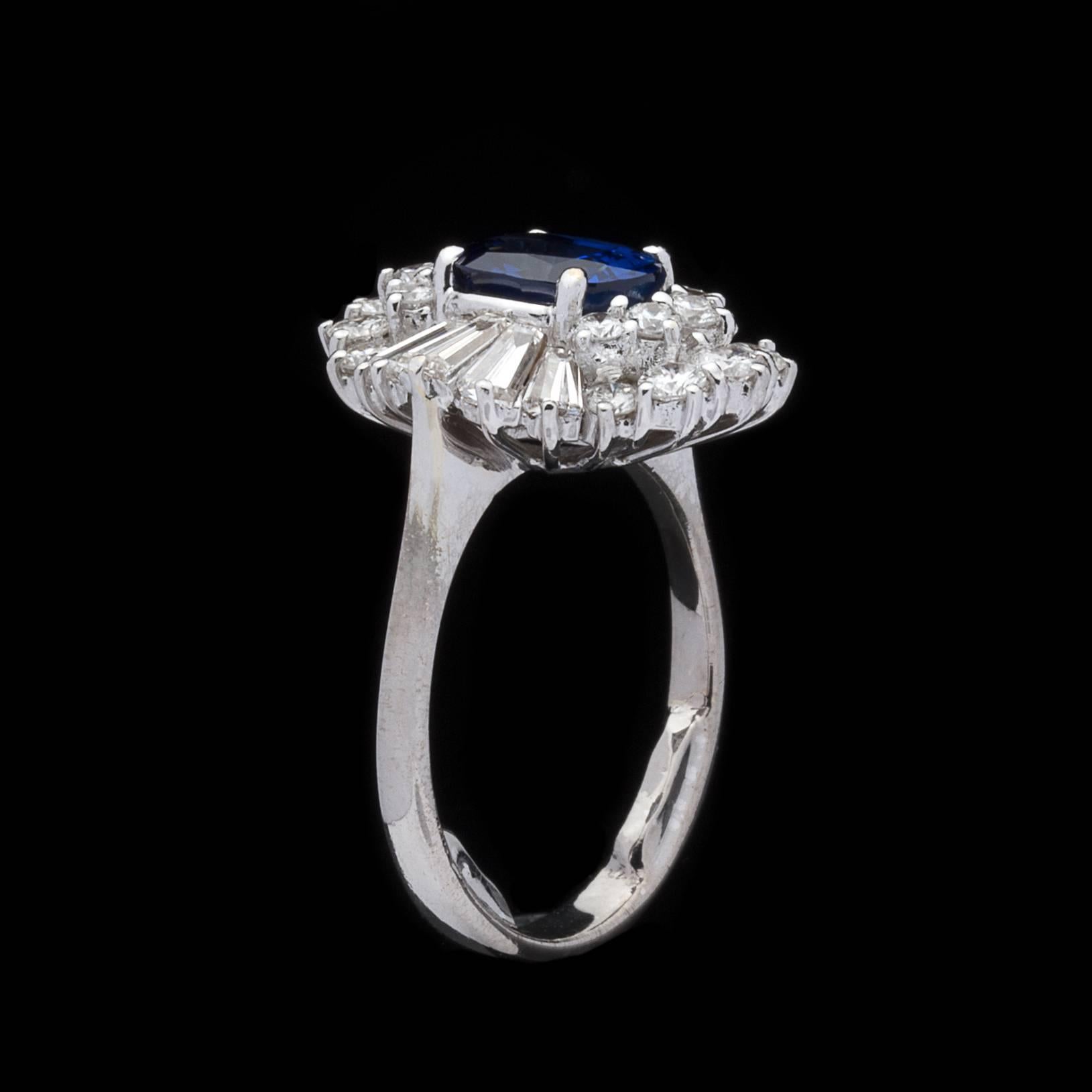 Women's 2 Carat Sapphire Diamond White Gold Cocktail Ring