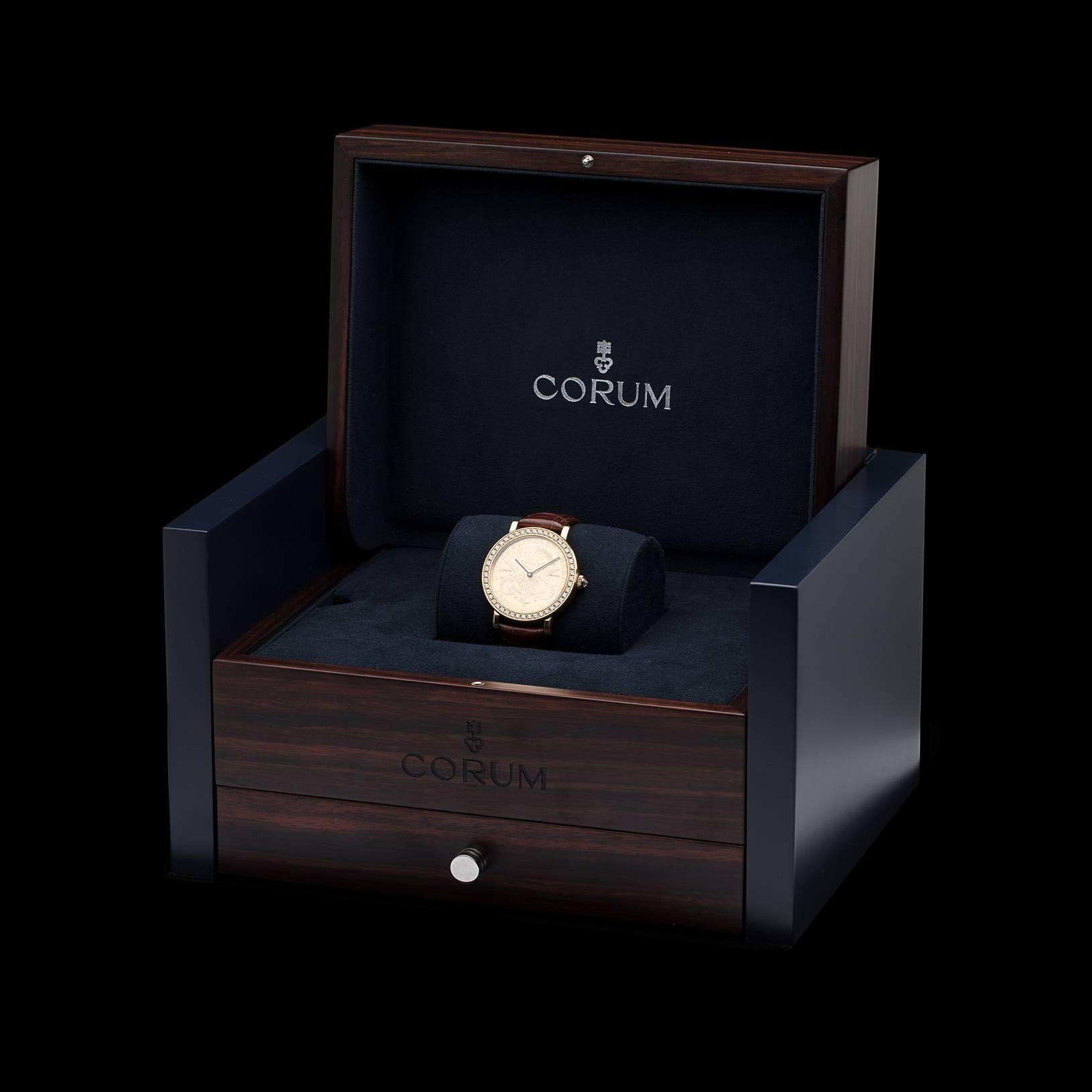 Corum Yellow Gold $20 Coin Diamond Bezel Automatic Wristwatch In Excellent Condition In San Francisco, CA