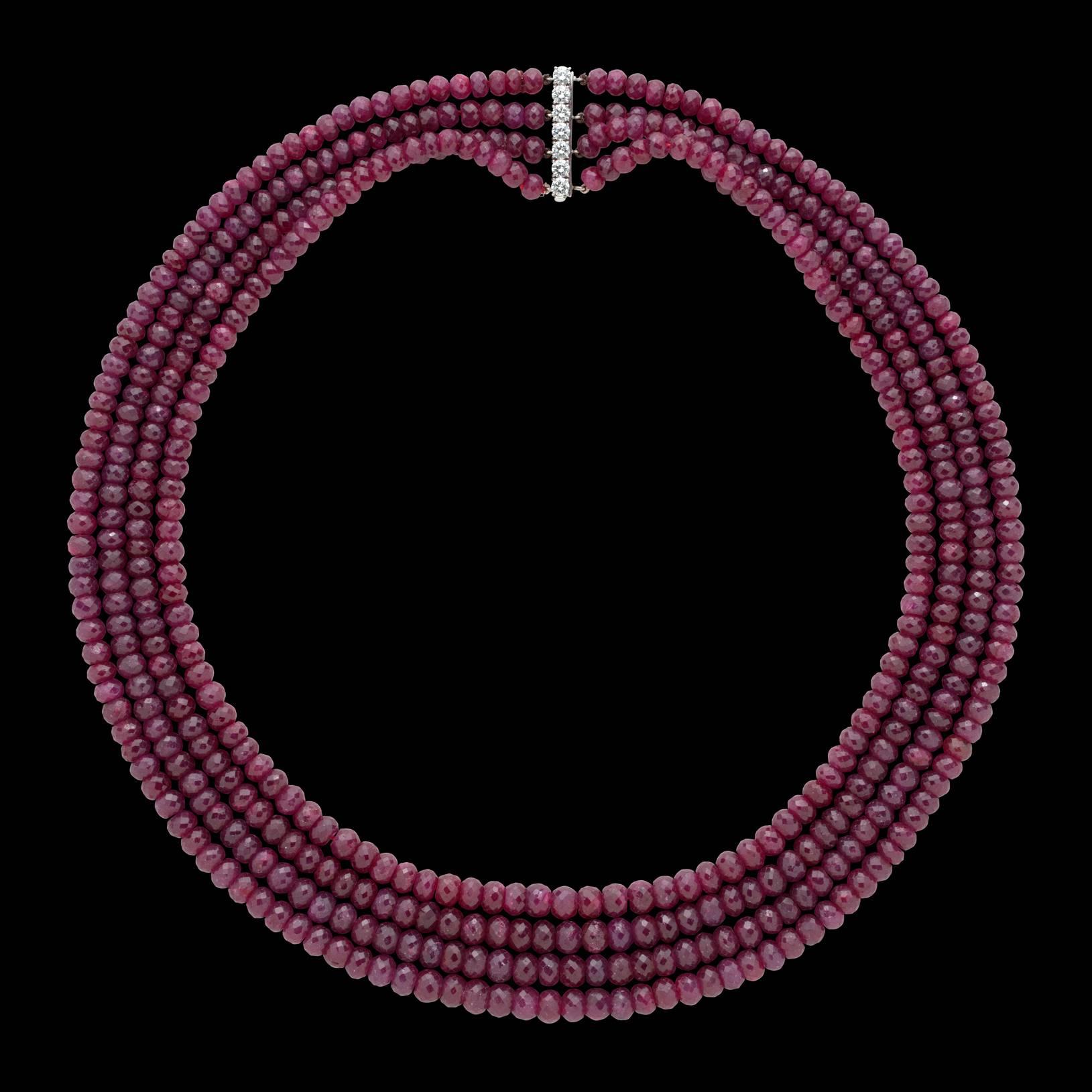 Ruby Necklace on Rare Van Cleef & Arpels Diamond Clasp In Excellent Condition In San Francisco, CA