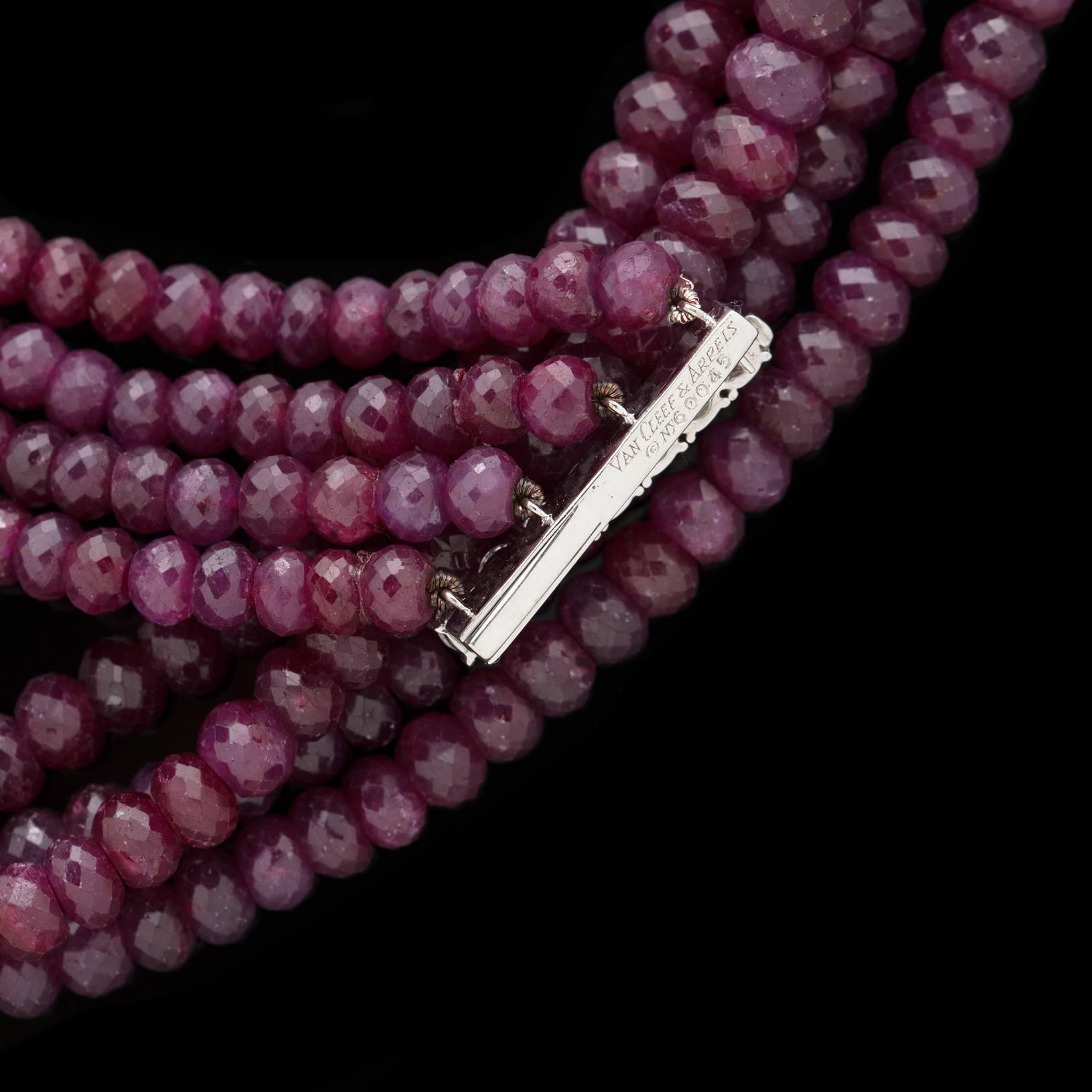 Women's or Men's Ruby Necklace on Rare Van Cleef & Arpels Diamond Clasp