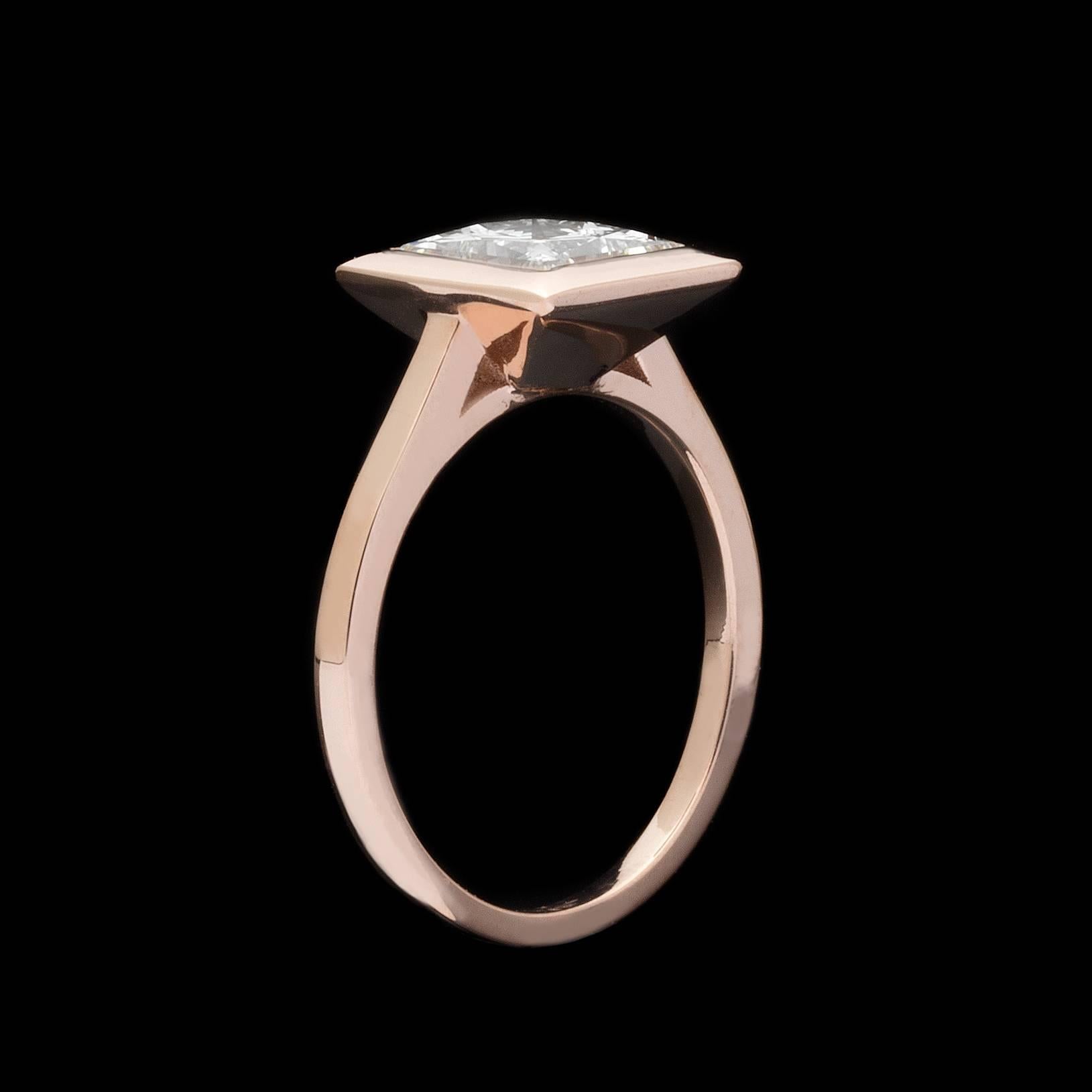 Modern GIA 2.02 Carat Princess Cut Diamond Rose Gold Ring 