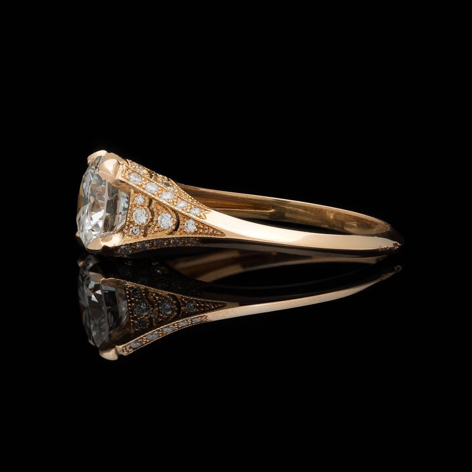 Art Deco Custom French Ring Featuring GIA 1.53 Carat Round Diamond
