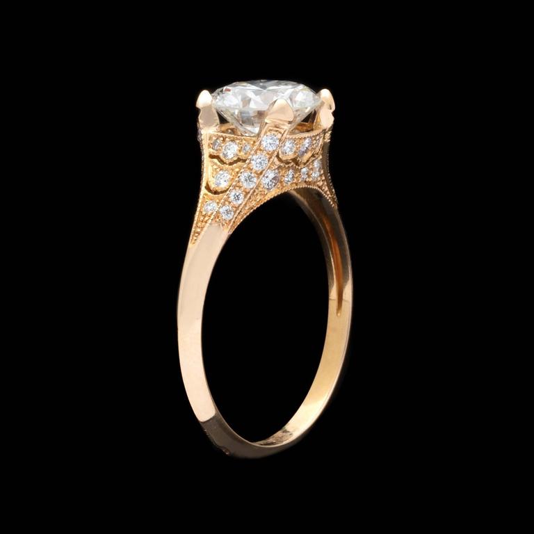 Custom French Ring Featuring GIA 1.53 Carat Round Diamond at 1stDibs