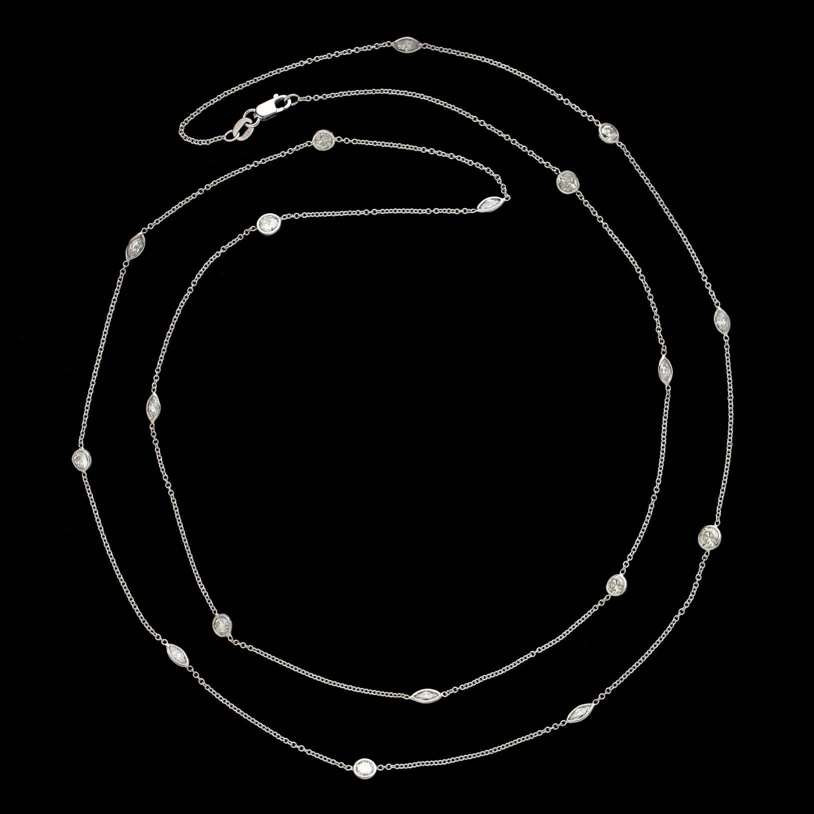 A modern twist on the classic Diamond By The Yard Necklace. With alternating Round Brilliant and Marquise Cut Diamonds, this fabulous 36