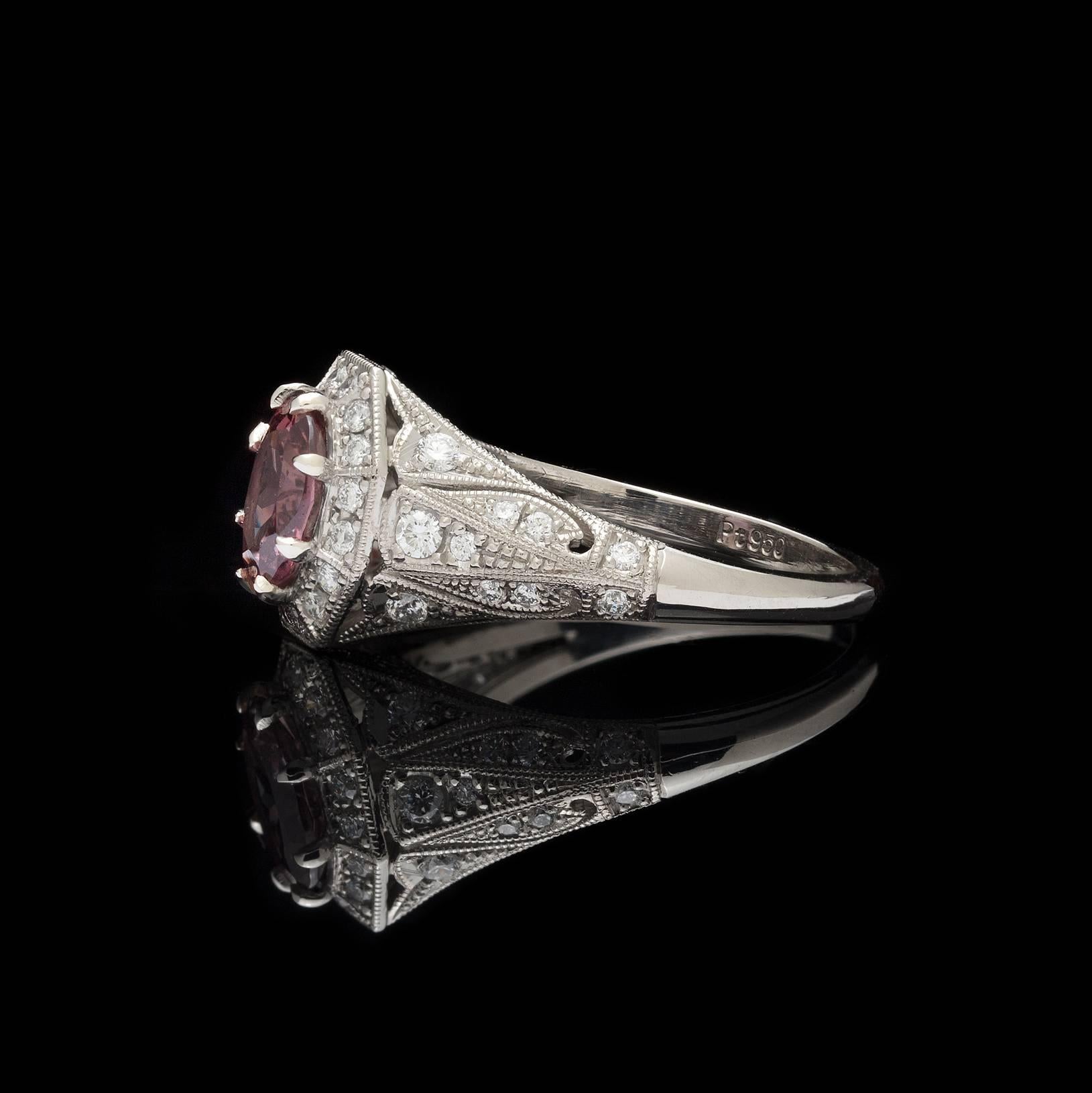 Art Deco Custom Platinum Ring Featuring 1.40 Carat GIA Unheated Sapphire