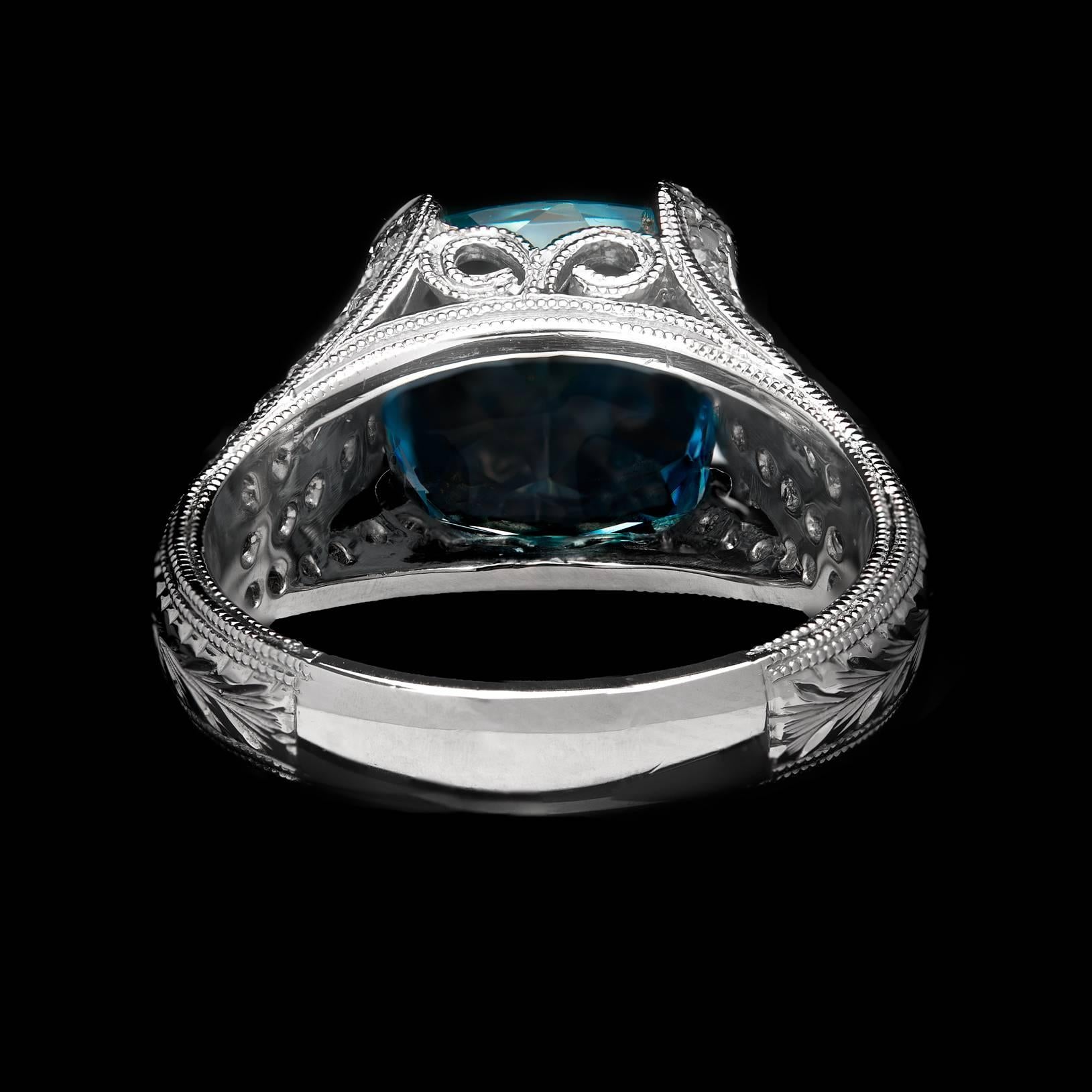 Exceptional 4.55 Carat Aquamarine Custom Platinum Ring In Excellent Condition In San Francisco, CA
