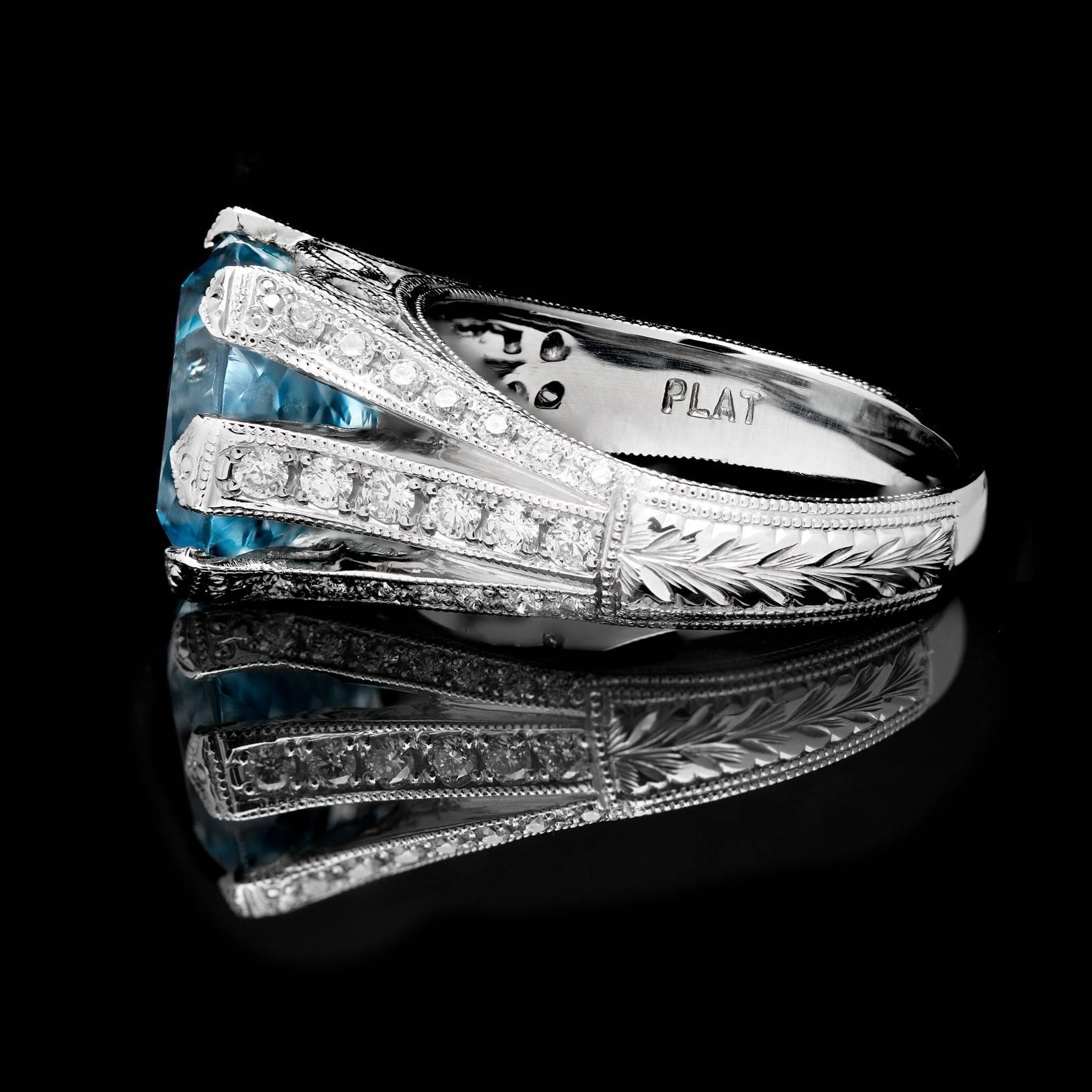 Art Deco Exceptional 4.55 Carat Aquamarine Custom Platinum Ring