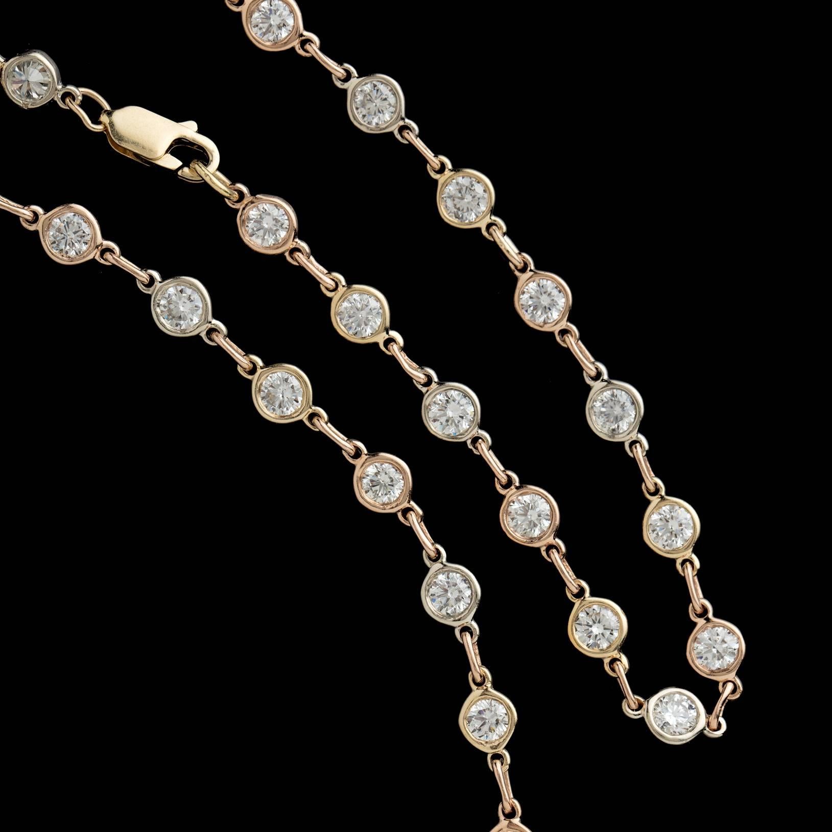 Women's Impressive 19.80 Carat Rose White Yellow Gold Diamond Line Link Necklace
