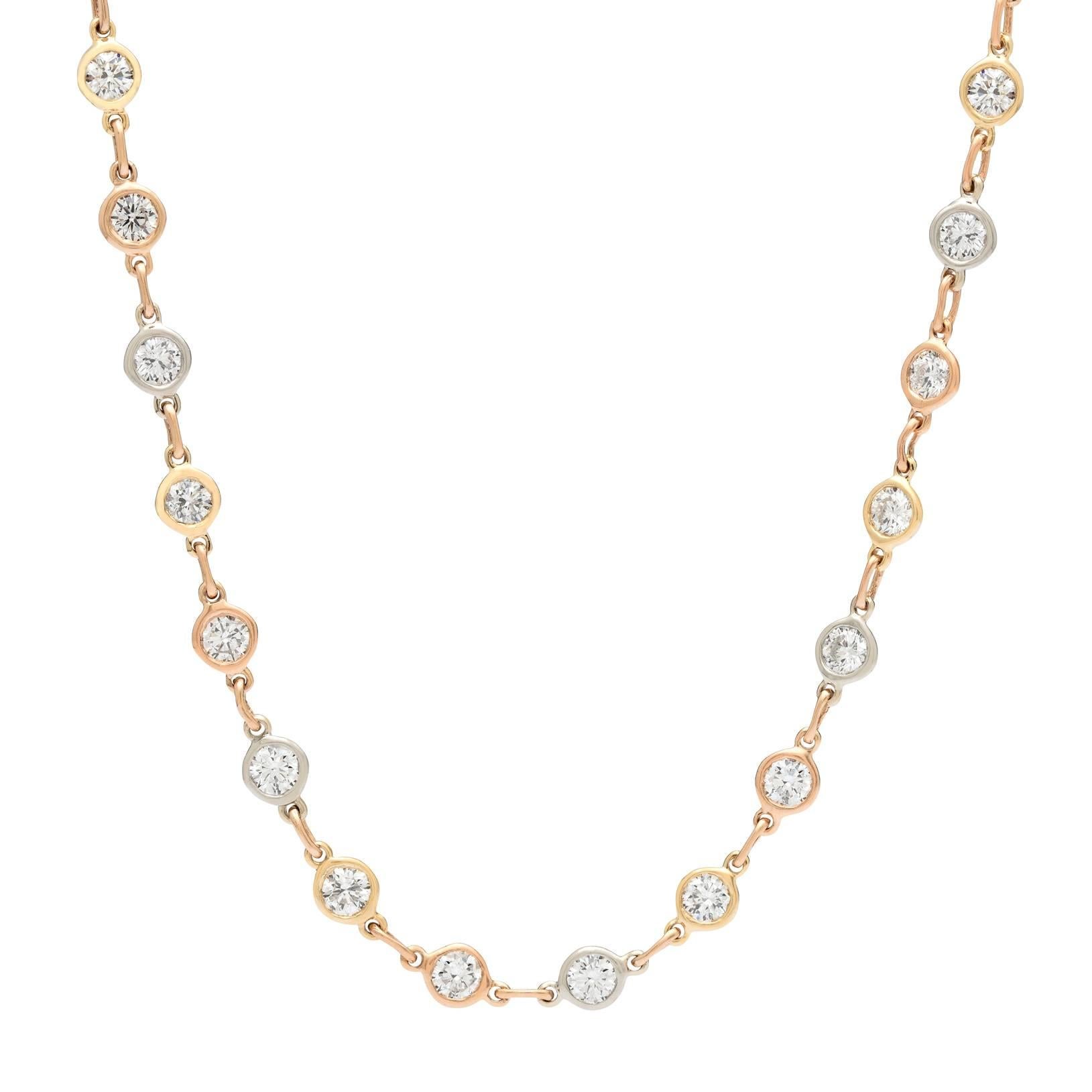 Impressive 19.80 Carat Rose White Yellow Gold Diamond Line Link Necklace