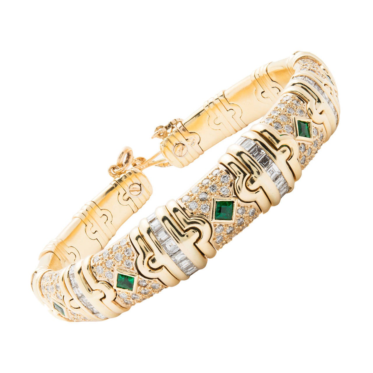 Emerald Diamond Gold Cuff Bracelet