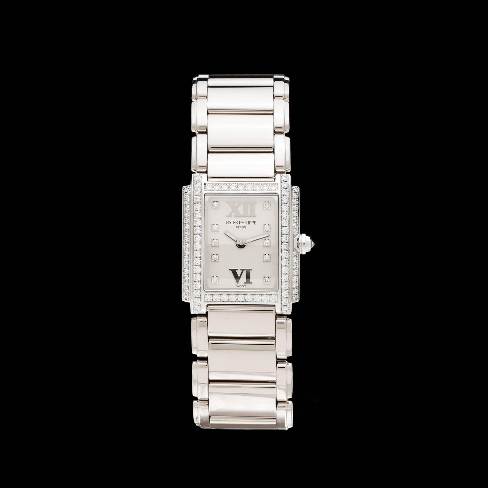 Patek Philippe Ladies Twenty-Four White Gold Diamond Quartz Wristwatch In Excellent Condition In San Francisco, CA