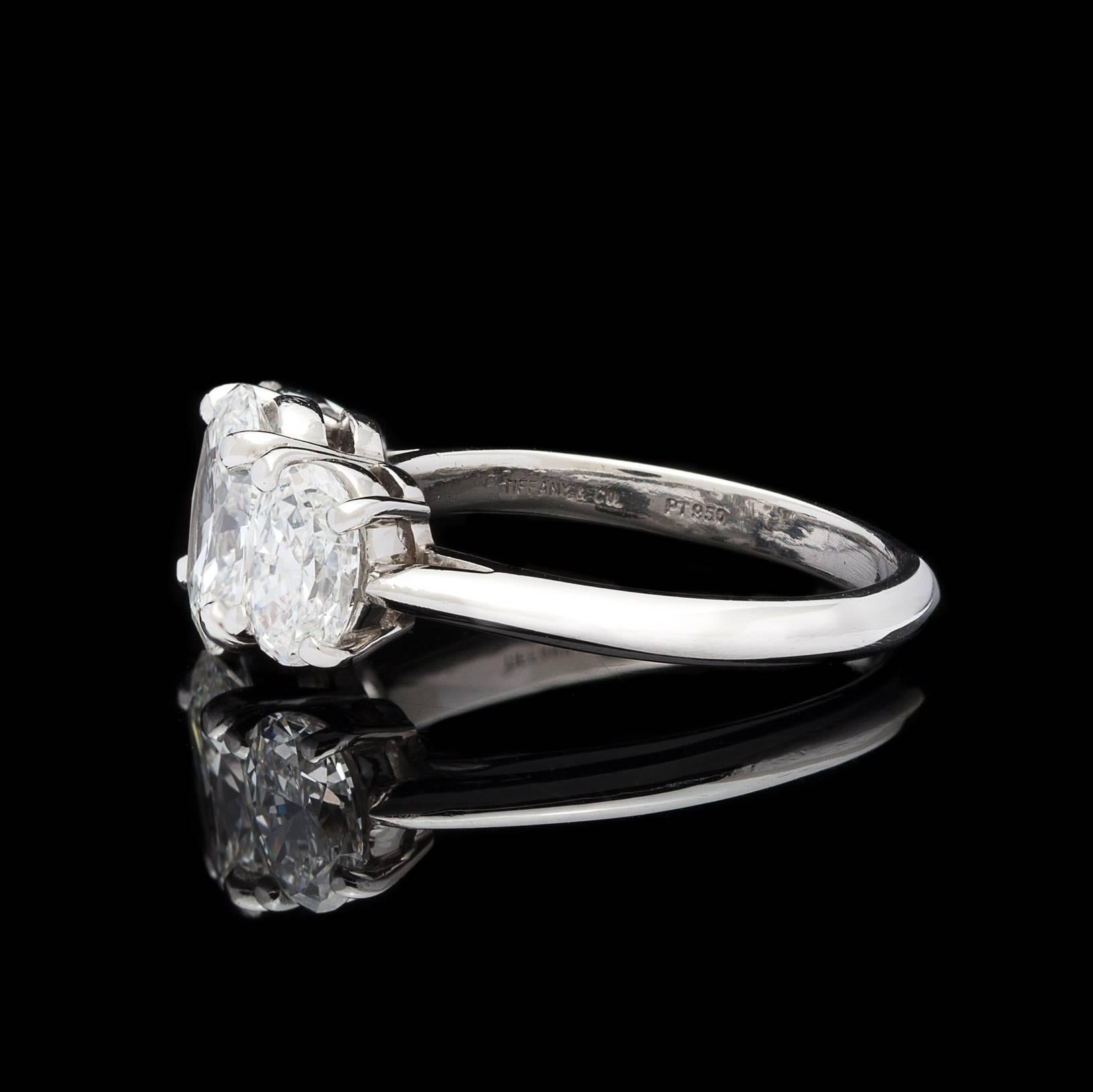 Tiffany & Co. GIA Report Three-Stone Oval Diamond Engagement Ring In Excellent Condition In San Francisco, CA