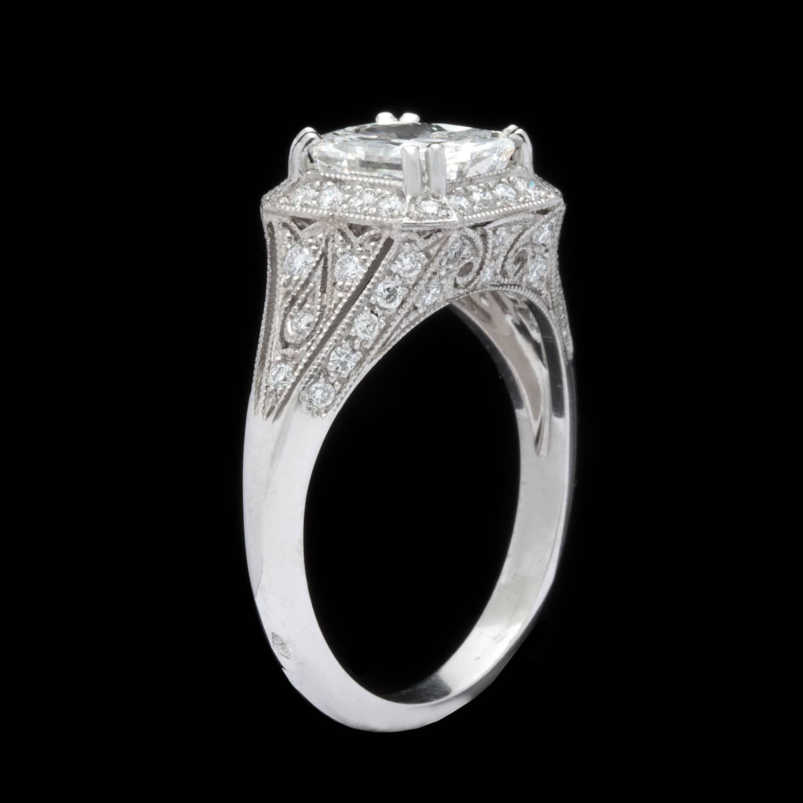 Art Deco Extraordinary 1.71 Carat Radiant Cut Diamond in Custom French Platinum Ring