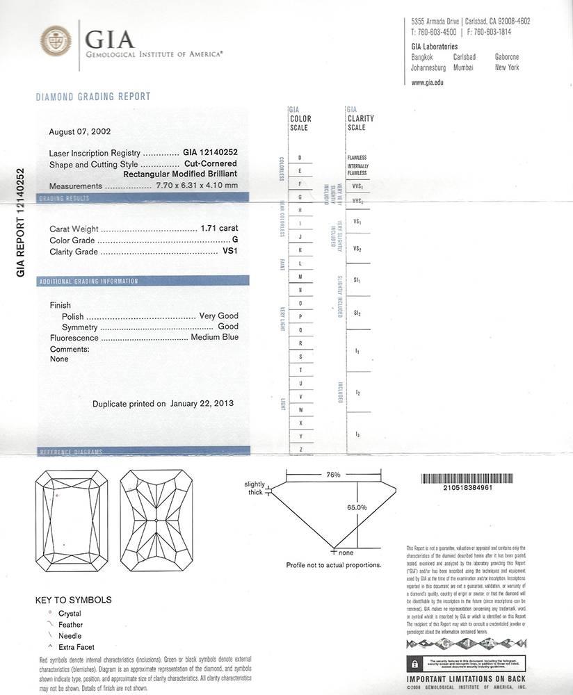 Extraordinary 1.71 Carat Radiant Cut Diamond in Custom French Platinum Ring In New Condition In San Francisco, CA