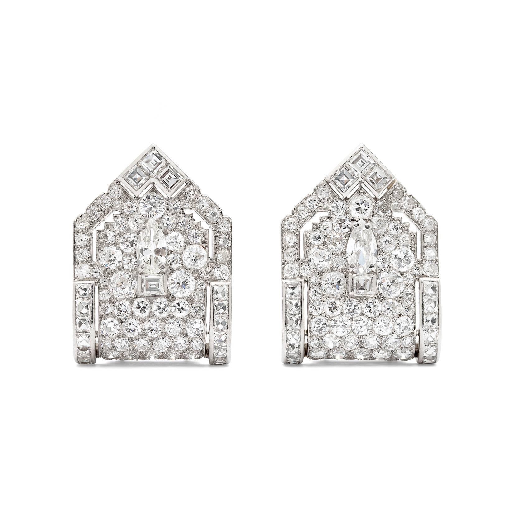 Art Deco Diamond and Platinum Dress Clips
