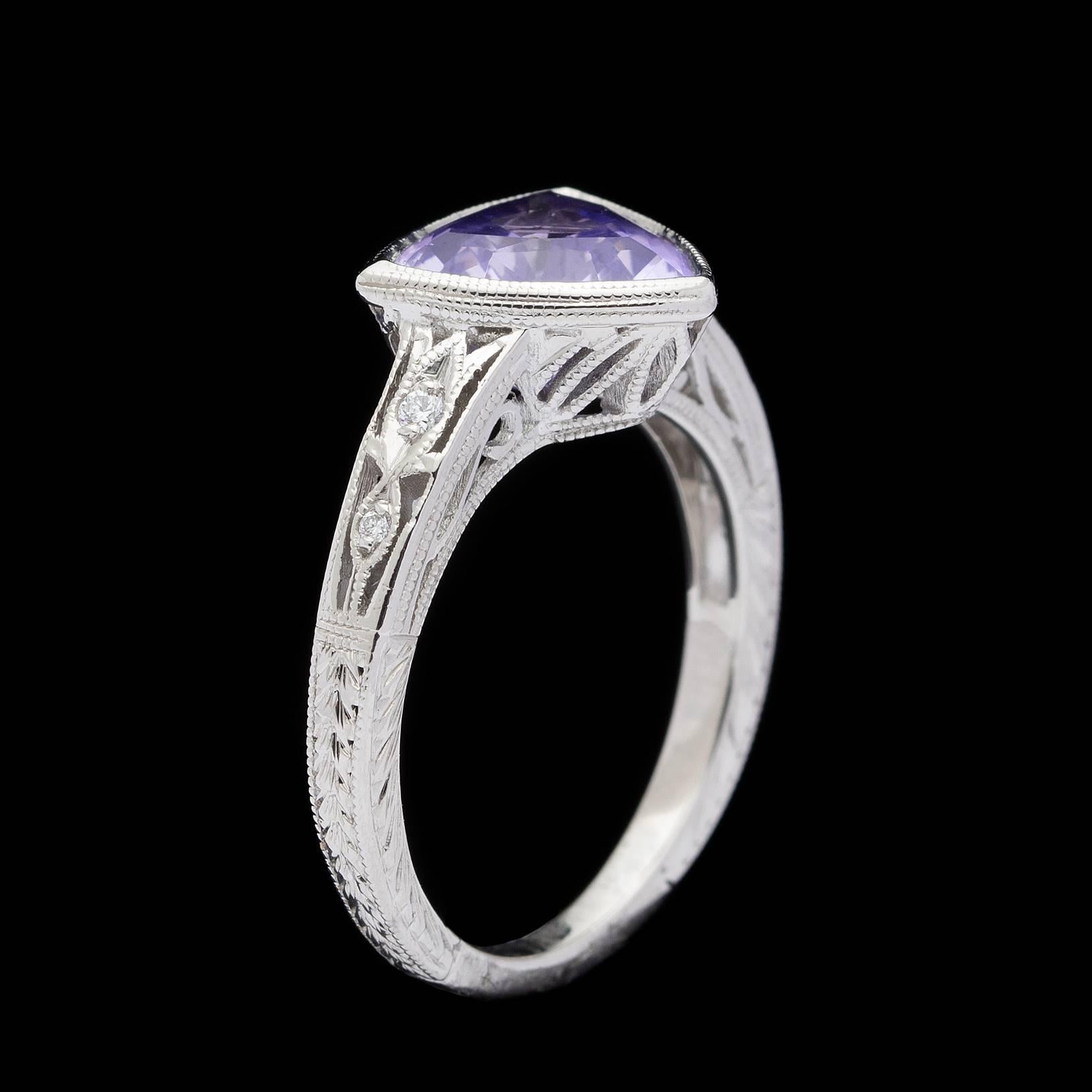 Art Deco Exceptional Unheated Natural Bluish Violet Sapphire 3.38 Carat Ring