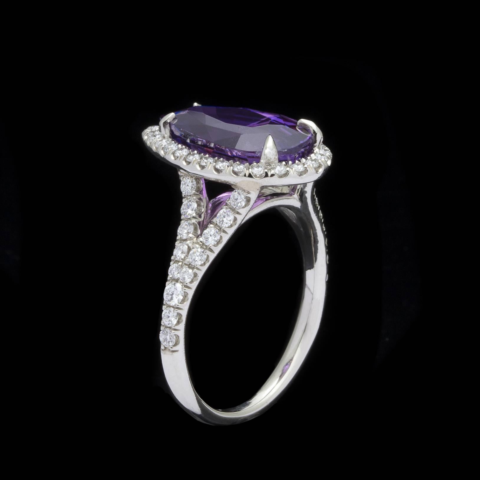 5.04 Carat Unheated Natural Purple Sapphire in Custom Diamond Platinum Ring In New Condition In San Francisco, CA
