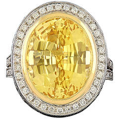 14.95 Carat Unheated GIA Certified Yellow Sapphire Diamond Platinum Ring 7