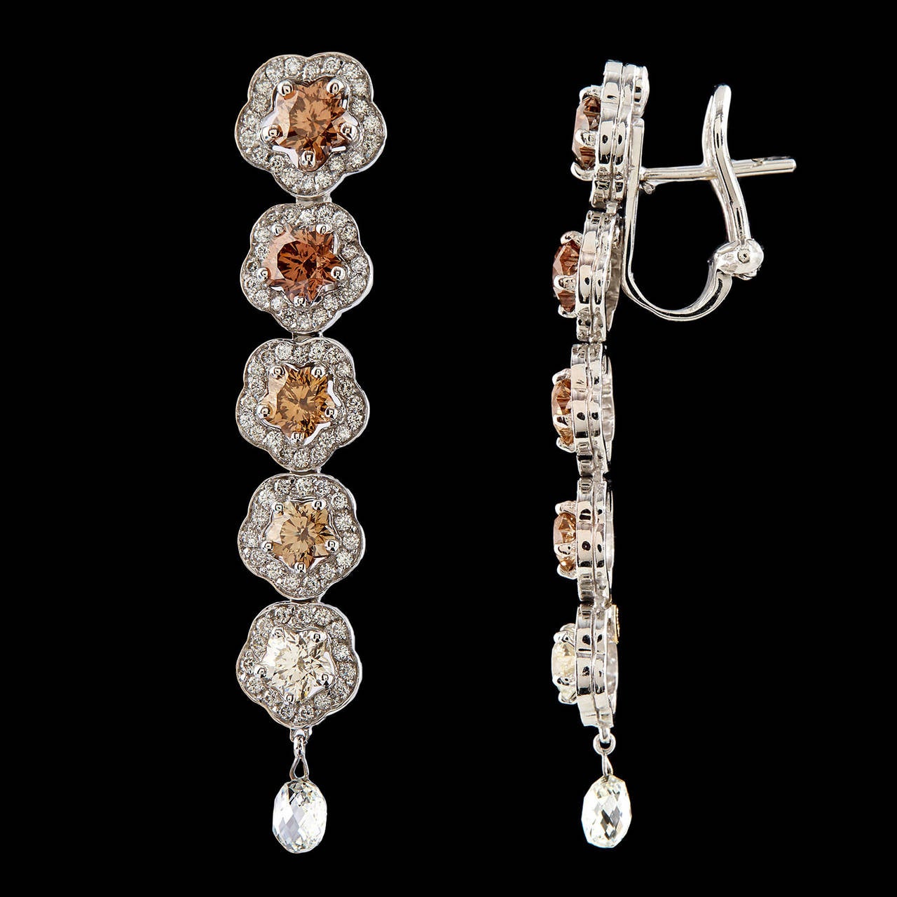 Contemporary Luca Carati Diamond Gold Floral Dangle Earrings
