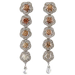 Luca Carati Diamond Gold Floral Dangle Earrings