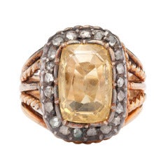 Yellow Sapphire and Rose Cut Diamond Cocktail Ring