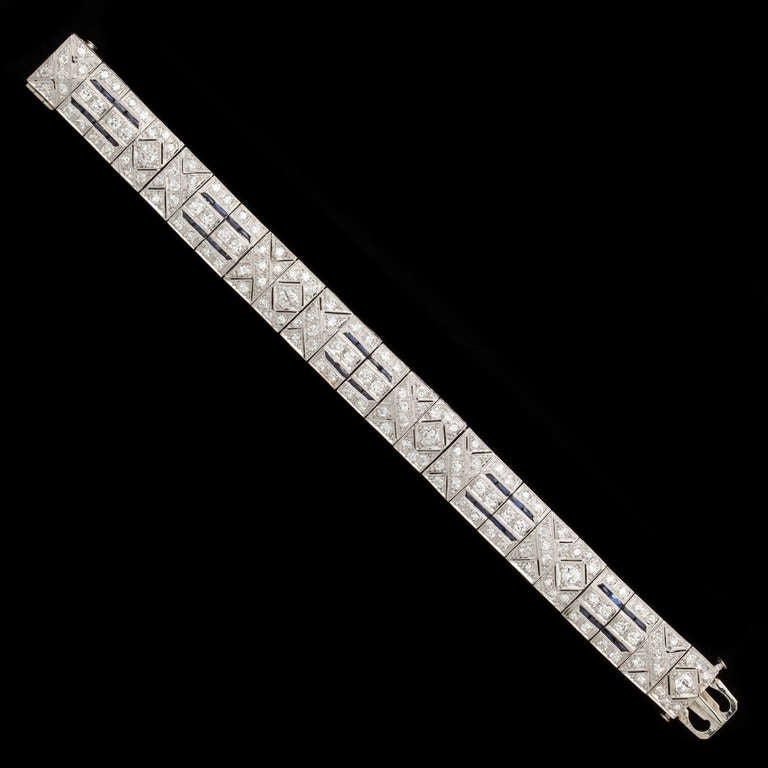 Art Deco Sapphire Diamond Platinum Bracelet In Excellent Condition In San Francisco, CA