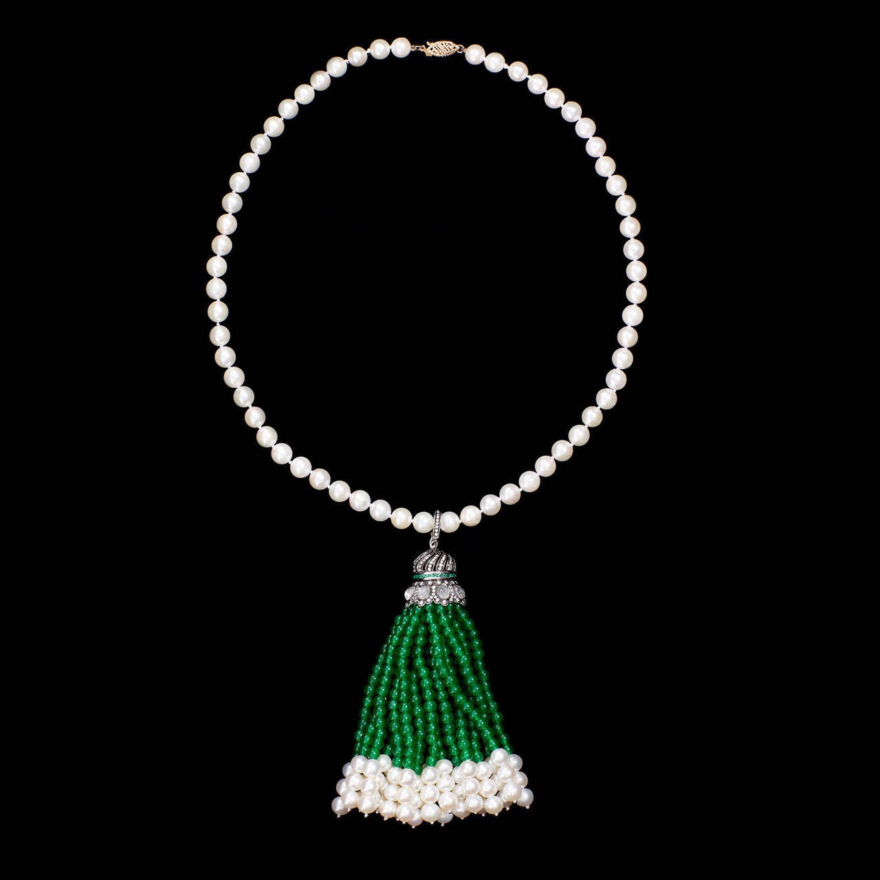 Art Deco Cultured Pearl Moonstone Diamond Gold Sautoir Necklace For Sale