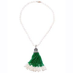 Antique Cultured Pearl Moonstone Diamond Gold Sautoir Necklace