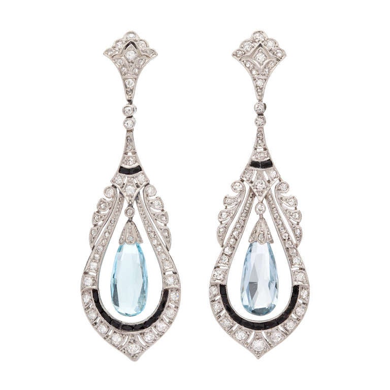 Art Deco Aquamarine Briolette Dangle Earrings at 1stdibs