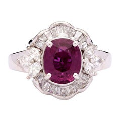 Purplish Red Cushion Cut Ruby Ring