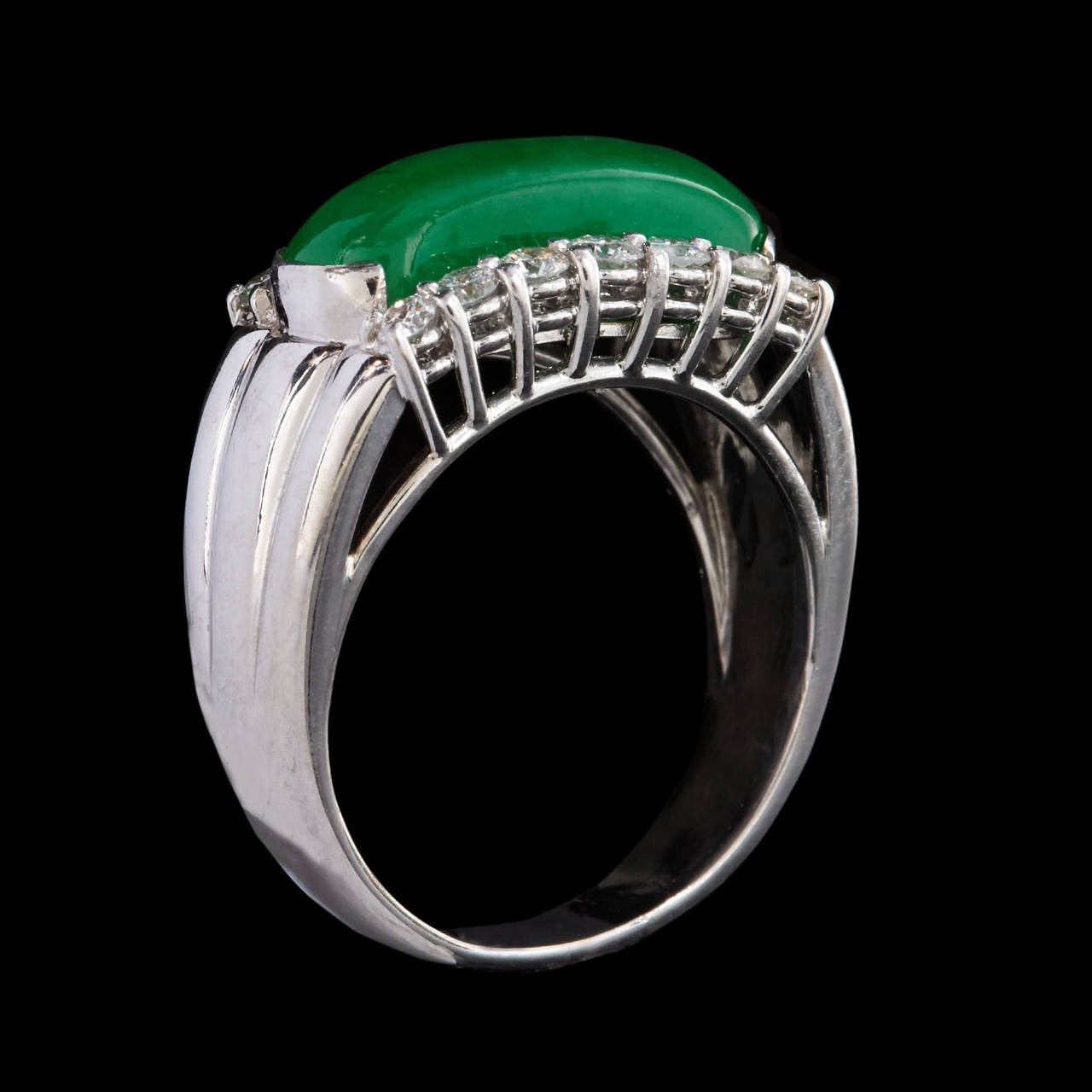 Women's GIA Cert Natural Translucent Jadeite Jade Ring circa 1950s-60s For Sale