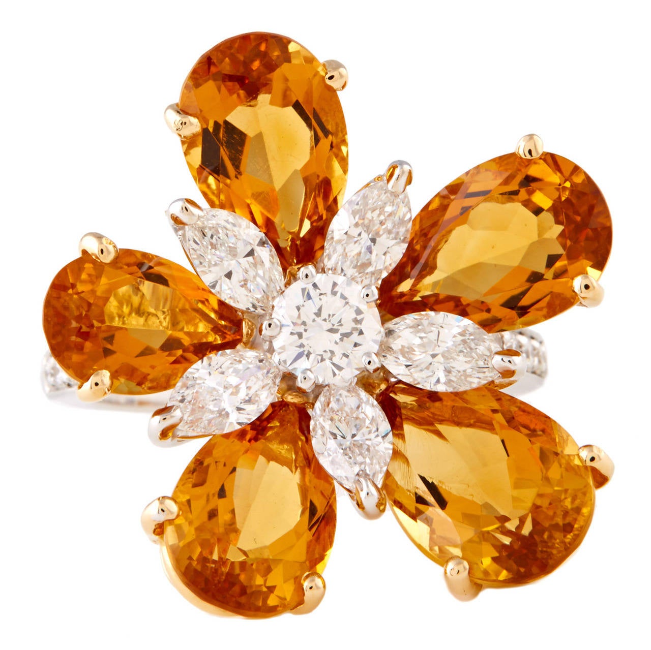Luca Carati Citrine Diamond Gold Flower Ring