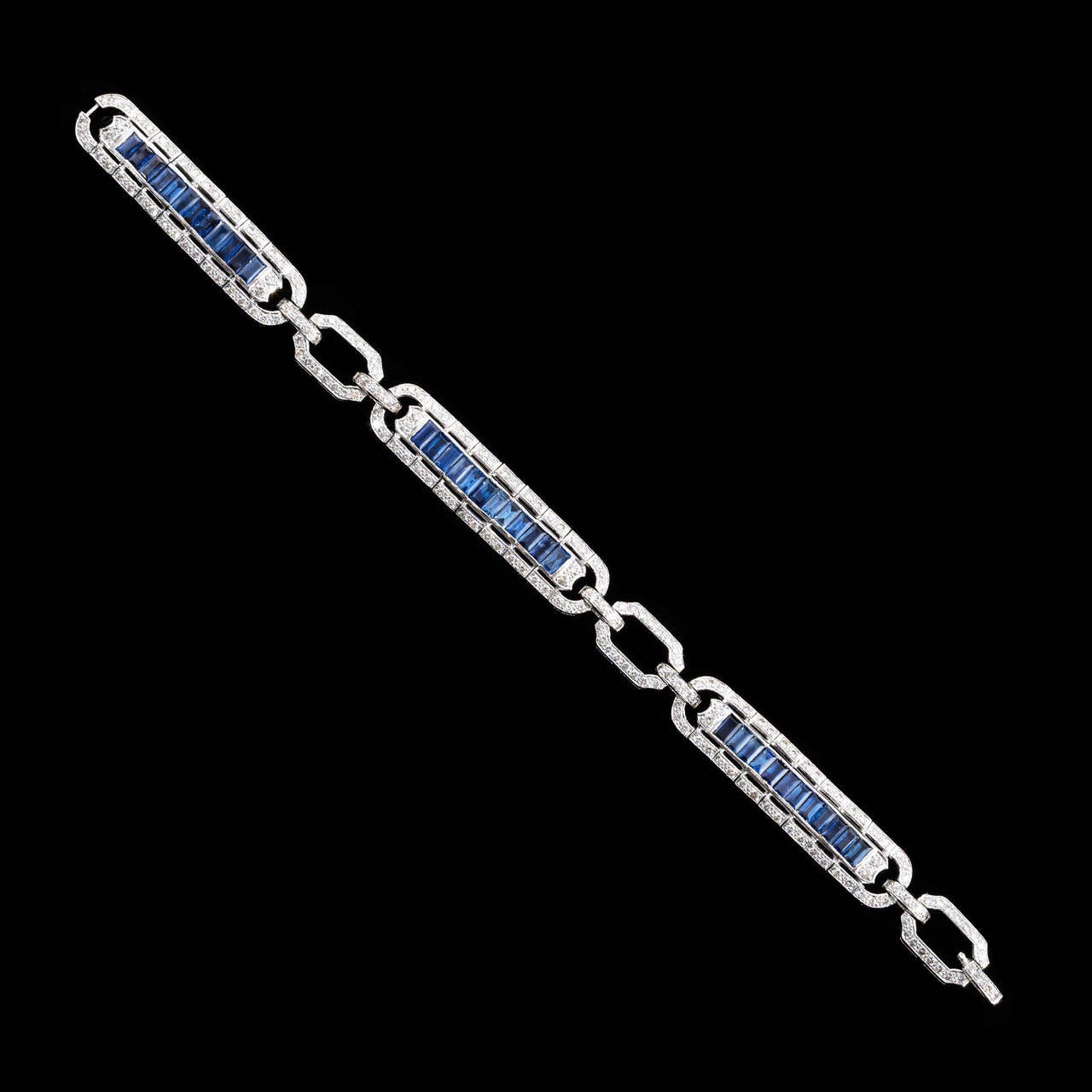 Sapphire Diamond Gold Link Bracelet In Excellent Condition In San Francisco, CA