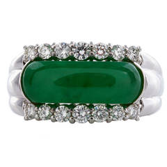 Retro GIA Cert Natural Translucent Jadeite Jade Ring circa 1950s-60s