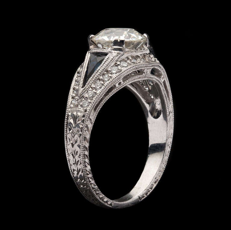 Women's European Cut Diamond and Sapphire Ring