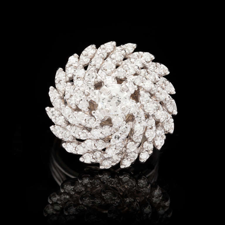 diamant-Cocktailring aus den 1960er Jahren im Zustand „Hervorragend“ in San Francisco, CA