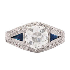 European Cut Diamond and Sapphire Ring 7