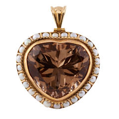 Antique Smoky Quartz Oversized Heart Pendant, circa 1920s-30s