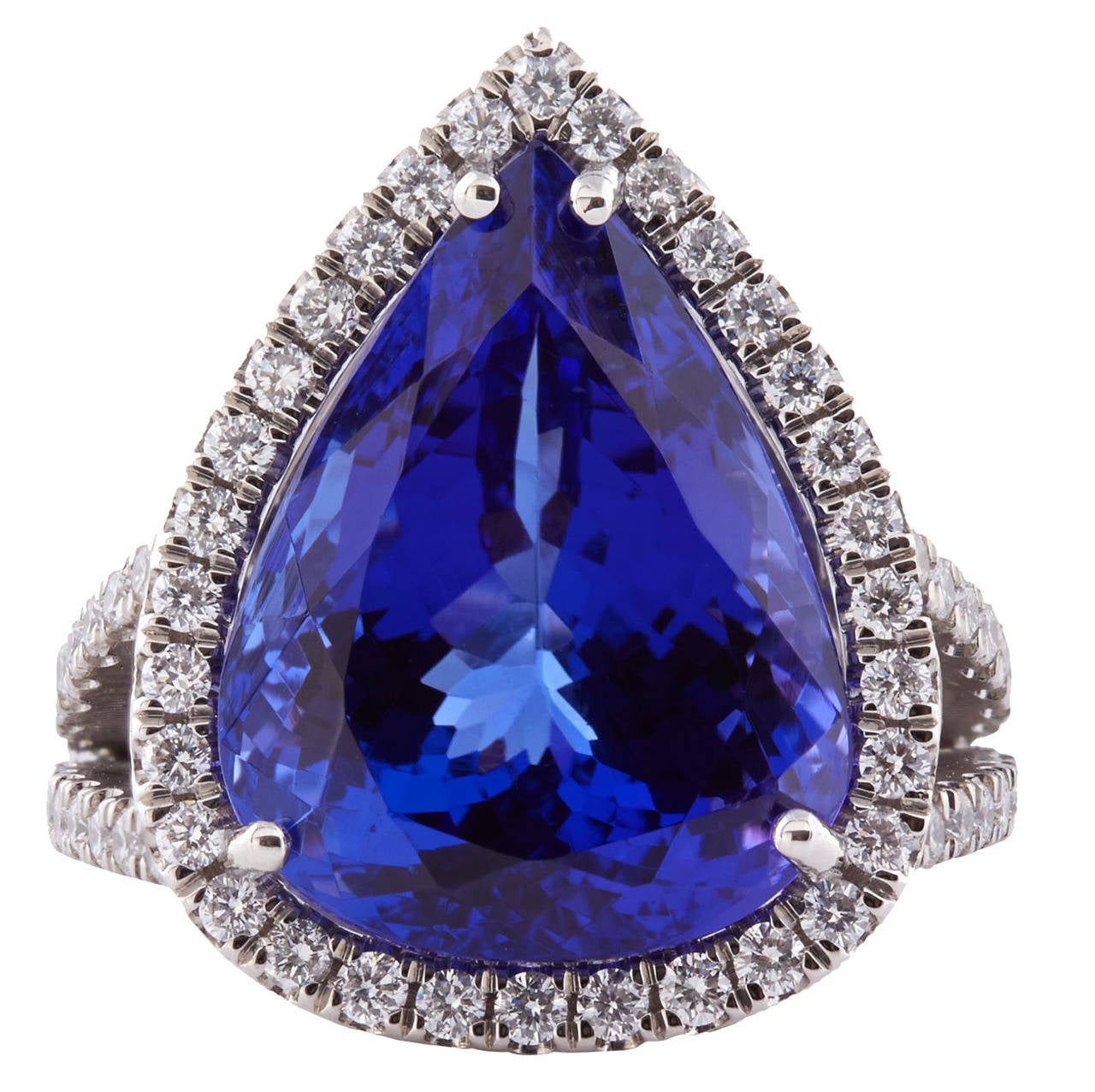 Anello cocktail di platino con tanzanite blu vivo naturale da 12,67 carati in vendita