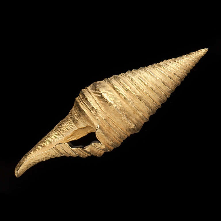 Estate Tiffany & Co. Seashell Brooch in 18Kt Yellow Gold, Measures 2.9 x 0.9 Inches and Weighs 27.0 Grams.