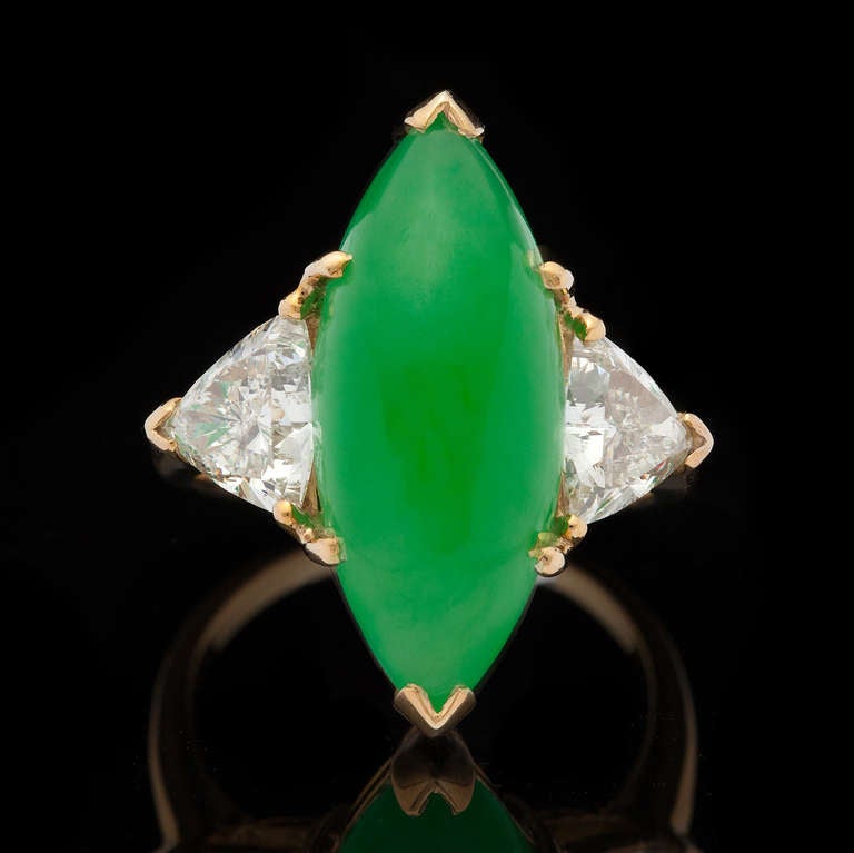 Jade and Trilliant Diamond Ring