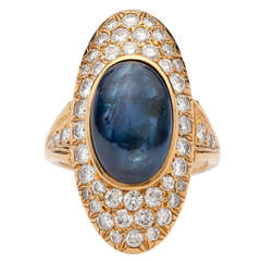 4.00 Carat Sapphire Cabochon Diamond Gold Ring 5