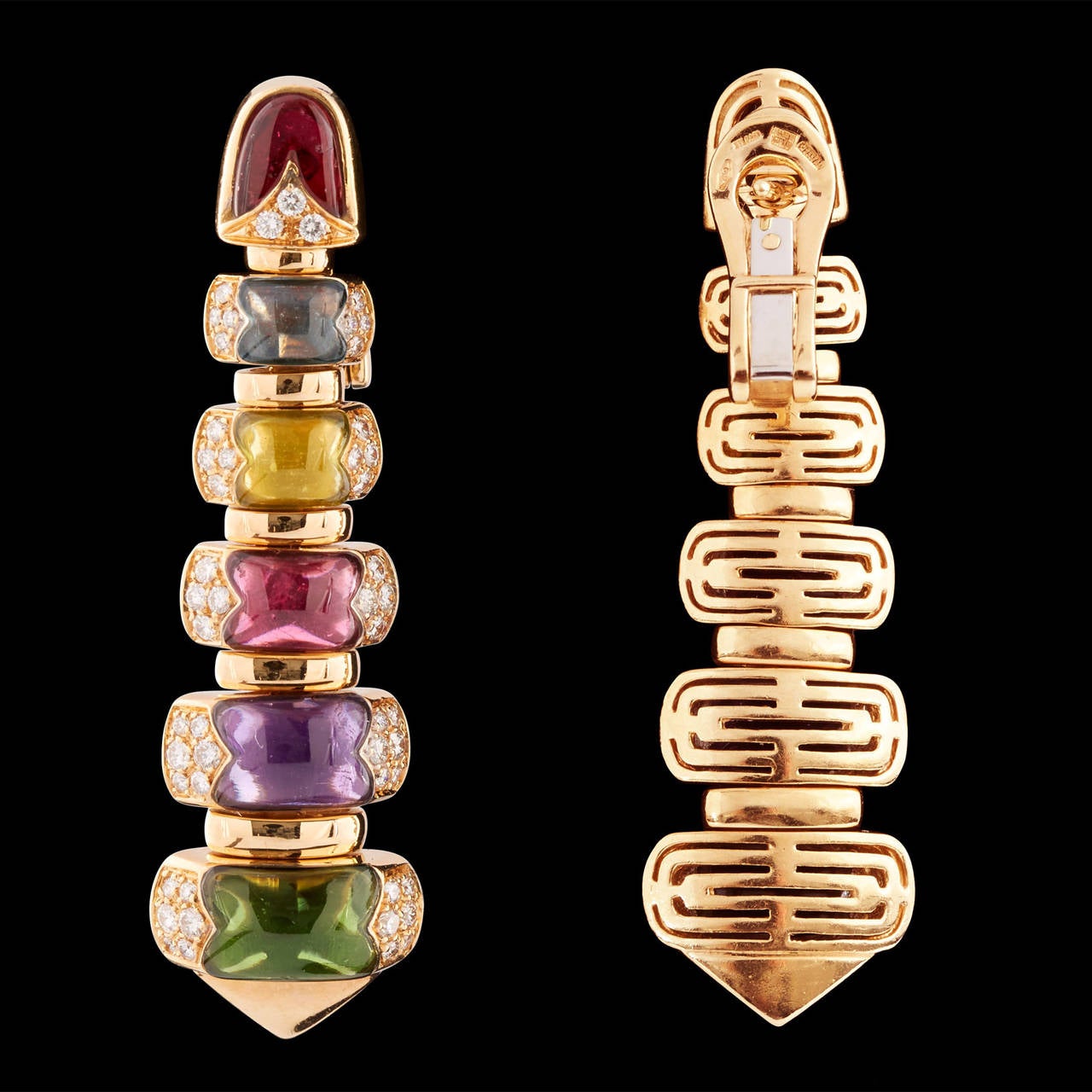 Women's Bulgari Celtica Multi Gem Gold Dangle Earrings