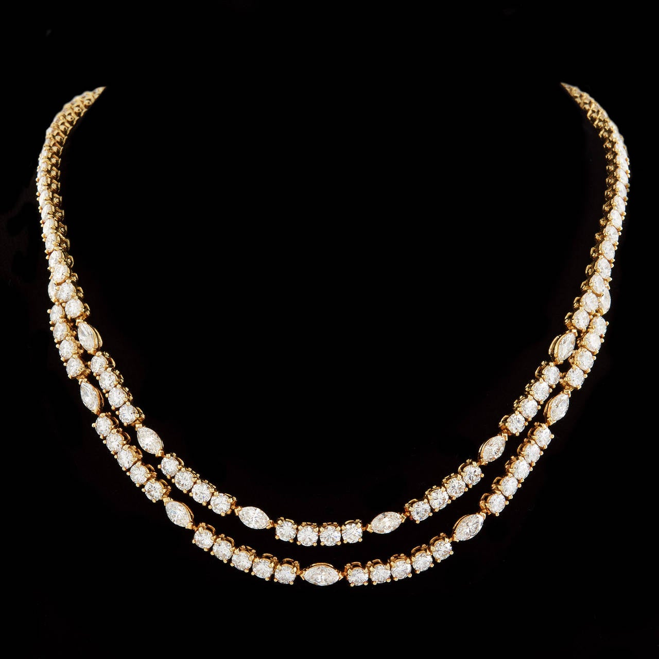 Cartier Navette and Round Brilliant Cut Diamond Multistrand Necklace